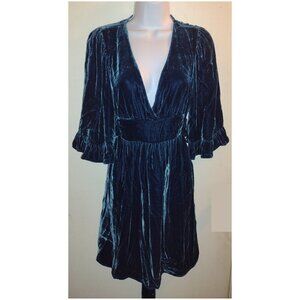 Betsy Johnson Velvet Blue Bell Sleeve Tie Bambi Teal Dress